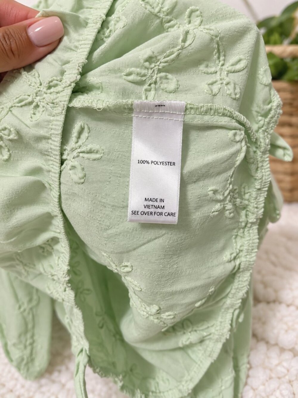 BCX Mint Green Floral Embroidered Long Sleeve Blouse Size M - Picture 5 of 9